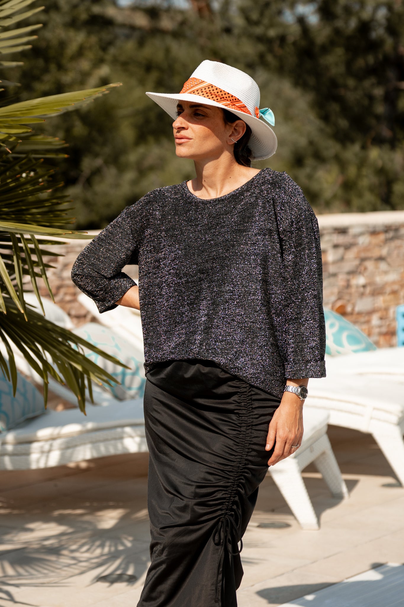 T-shirt revers noir brillant