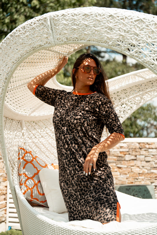 Robe duo léopard orange